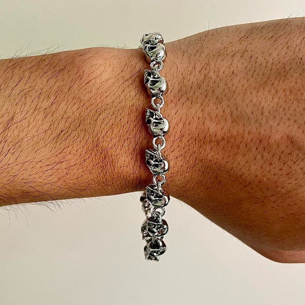 silver skull pile grunge heavy metal punk bracelet